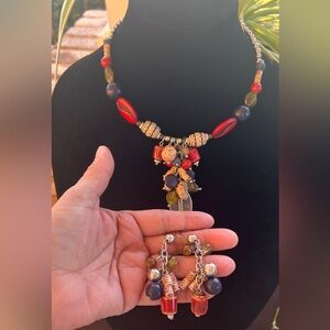 Handcrafted Multicolor Beaded Necklace and Earring Set